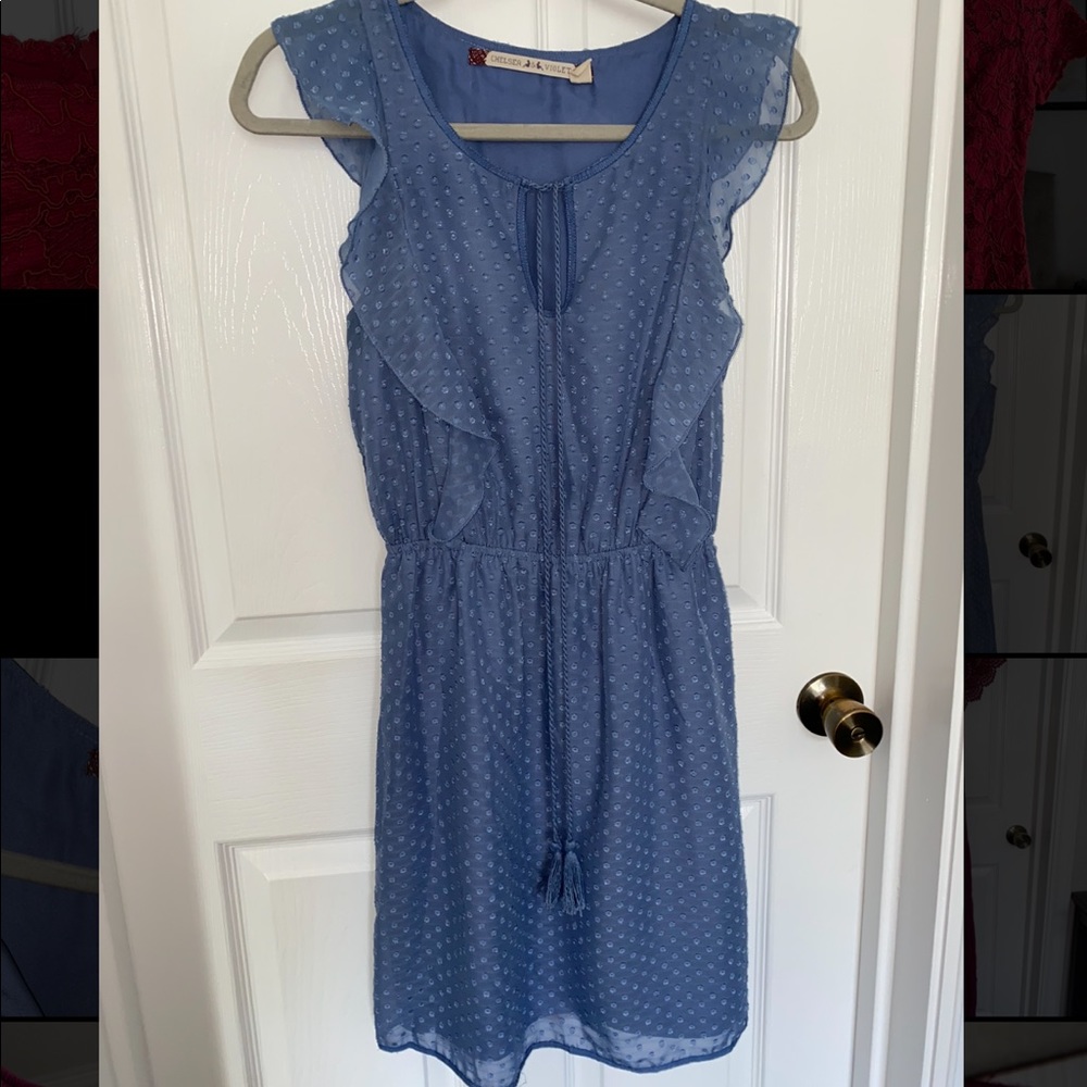 Blue dress tie neckline